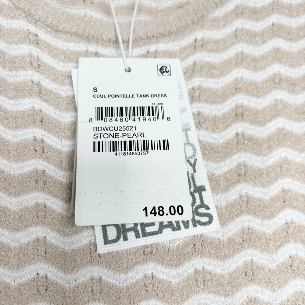 Barefoot Dreams CozyChic Ultra Lite Pointelle Tank Dress Stone Pearl Small NWT